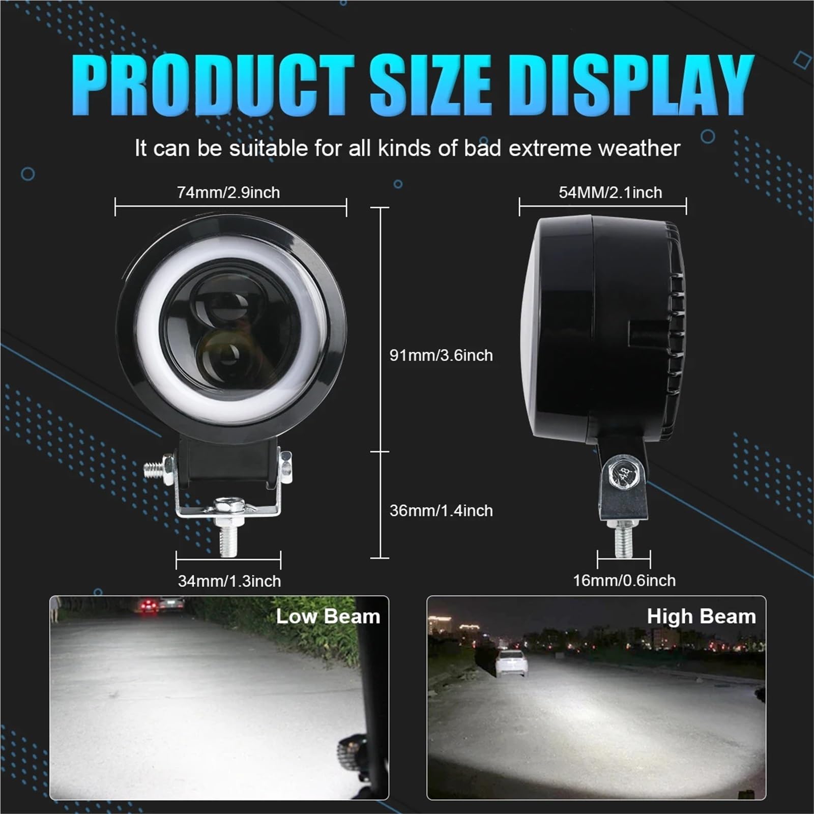 LED Oświetlenie pomocnicze 3-calowe Robocze LED ATV SUV 12V 24V | Kwadratowy Okrągły Reflektor Samochodowy Halo Do Motocykla Angel Eyes Światła Do Jazdy(2pcs white and blue)