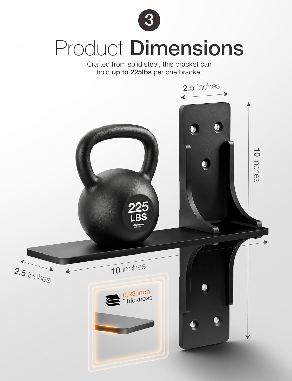 BATODA 10” Free Hanging T Shelf Bracket (2PCS) - 450LBS Capacity Solid Steel Floating Shelf Brackets, Heavy Duty Shelf Brackets - Hidden Countertop Support Brackets with Hardware (Patent Pending)