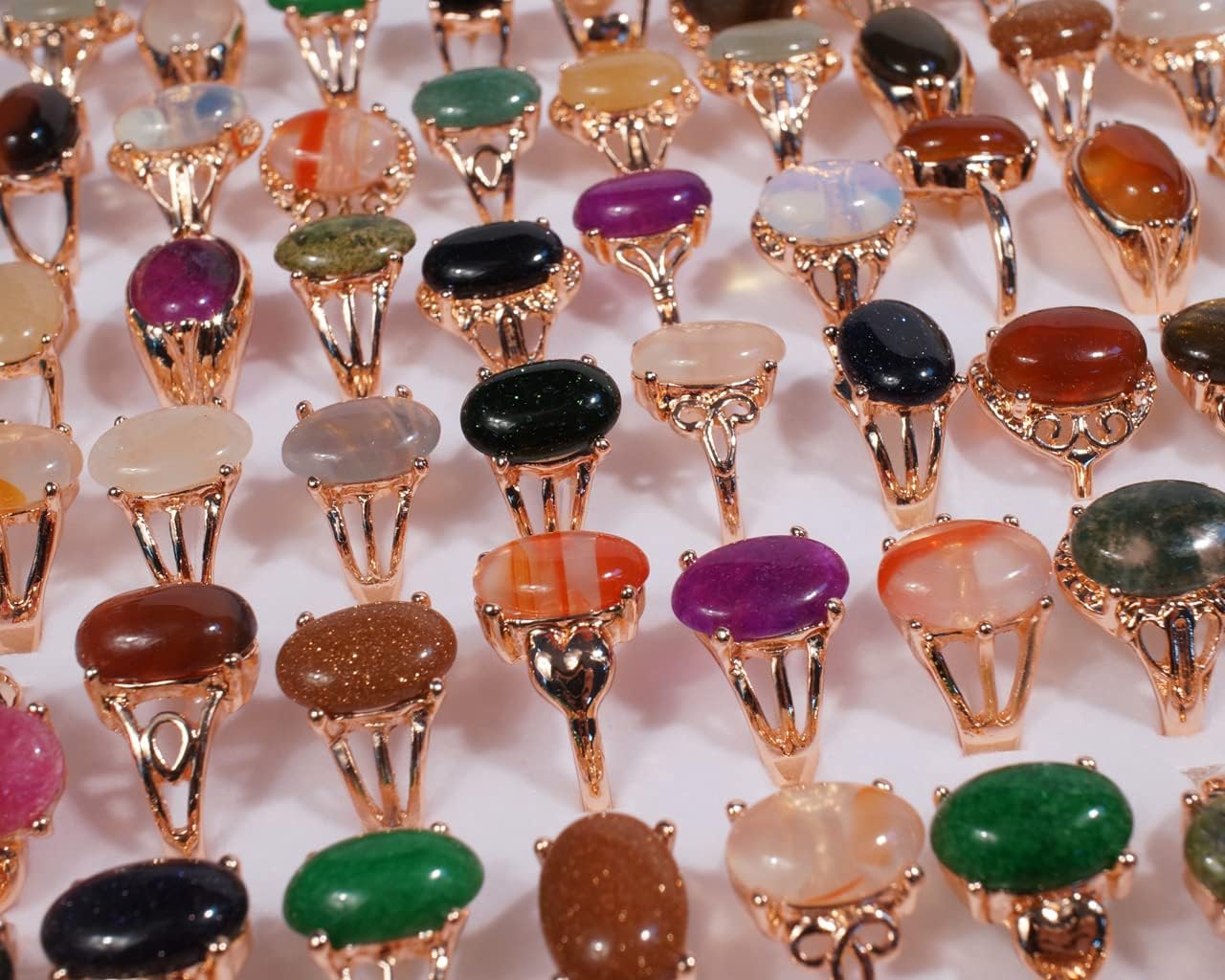100 Pack of Rings Wholesale for Boutique Items for Resale Bulk Crystal Rings Jewelry Clearance Anillos De Piedras Naturales