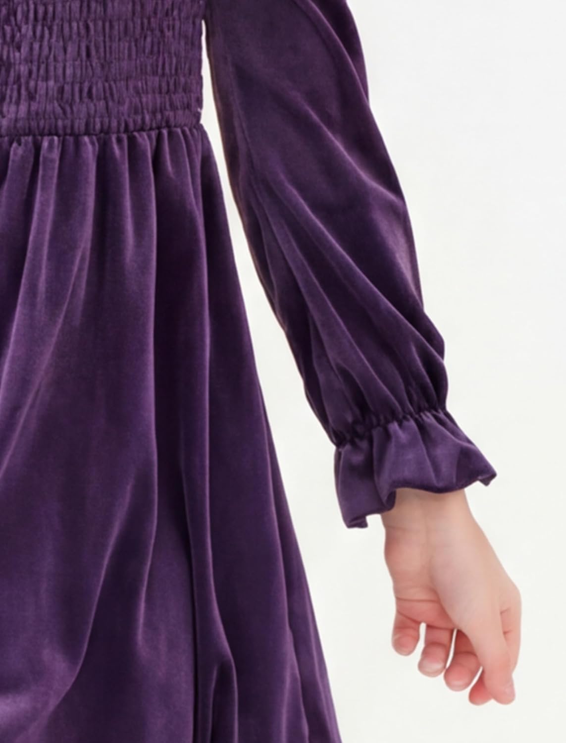 JiAmy Toddler Velvet Dress Girls Puff Long Sleeve Smocked Square Neck Fall Winter Casual Dresses - Image 7