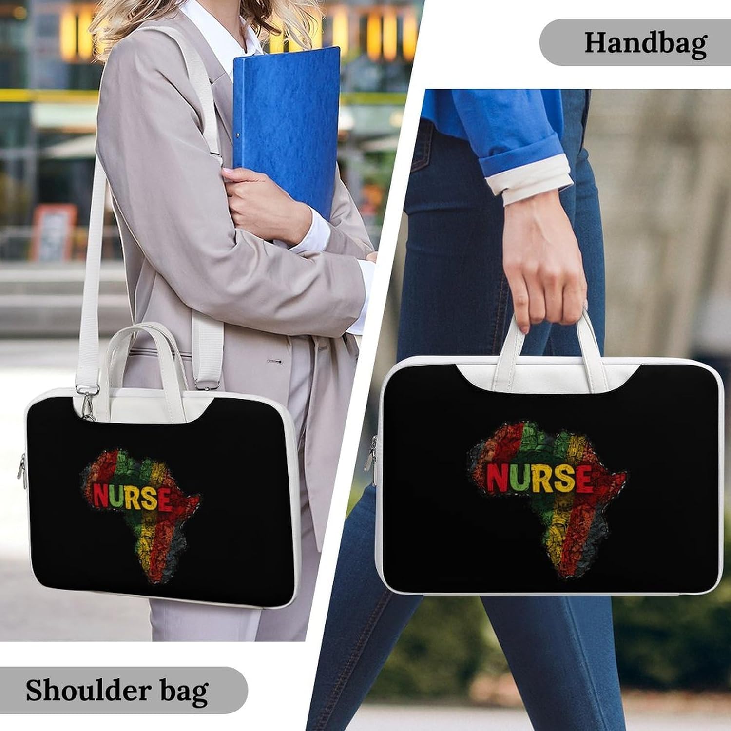 Funny African Nurse PU Shockproof Laptop Tote Bag image 2