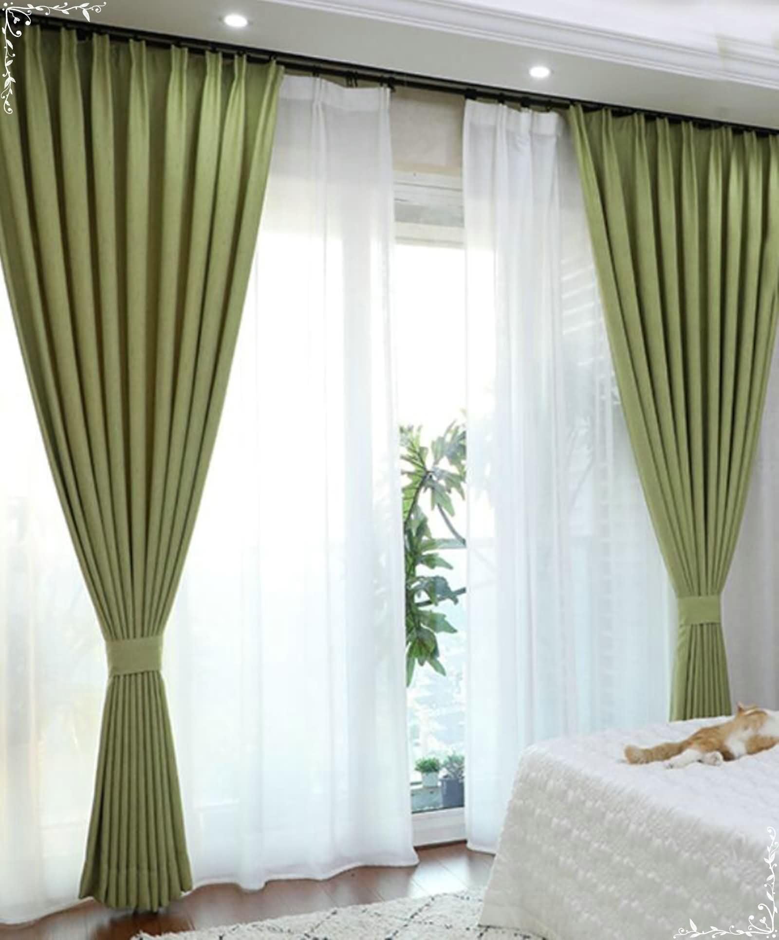 Rideaux en lin occultants Beydodo vert pour une ambiance salon cosy