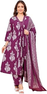 Women's Rayon Anarkali Printed Kurta with Palazzo & Dupatta Set