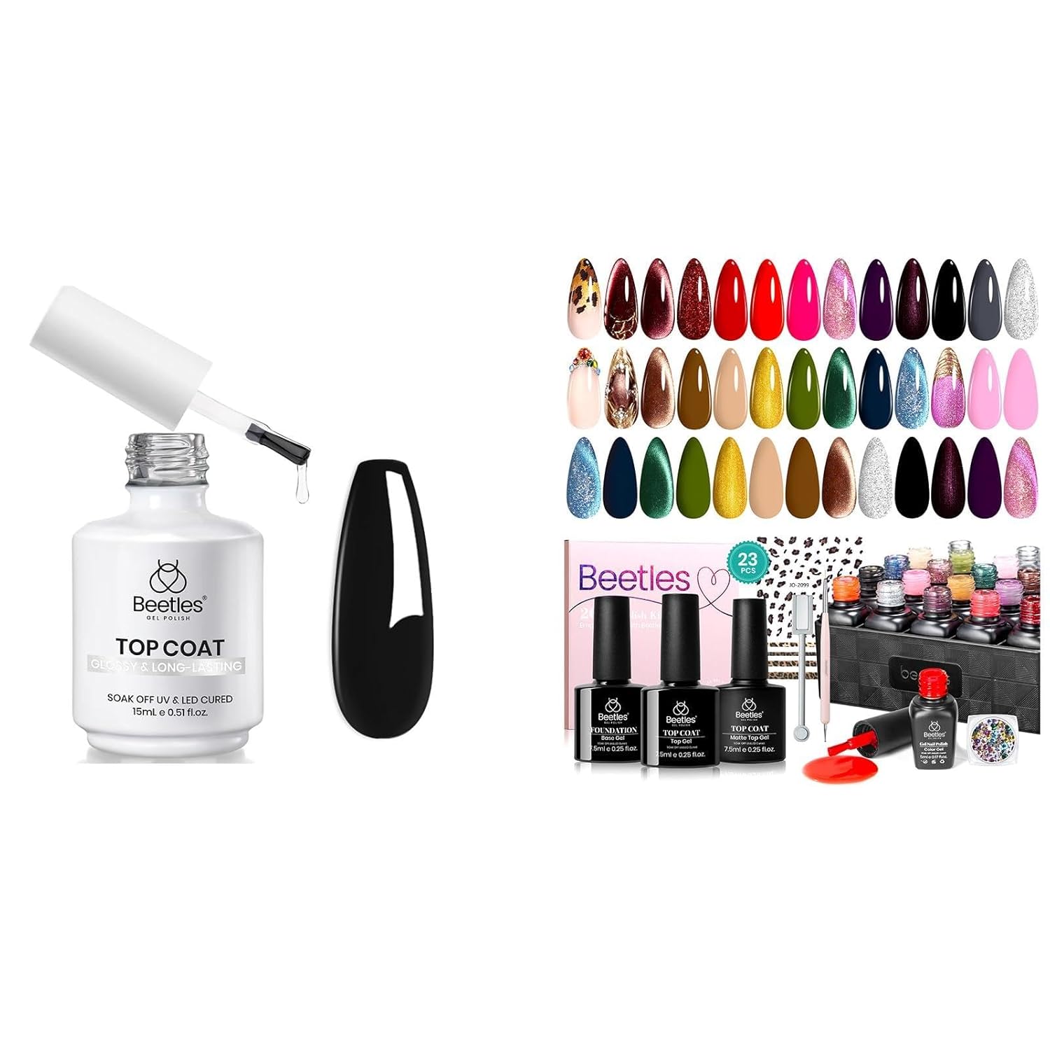 beetles 15ml Clear Glossy Top Coat Gel Nail Polish and Cat Eye Glitter 20 Colors Gel Polish With Base Coat Glossy & Matte Top Coat