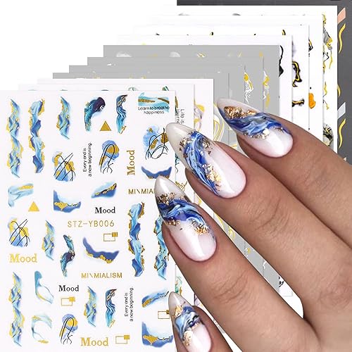 12 Sheets Nail Art Stickers Decals White Black Gold Stripe