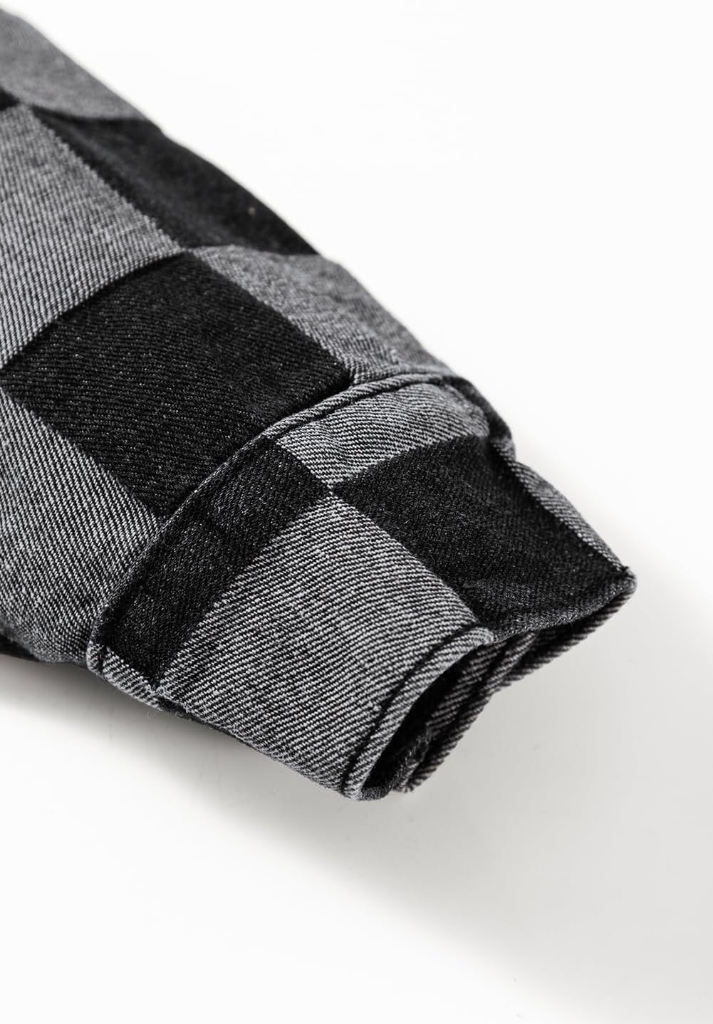 KevaMolly Womens Checkered Denim Jacket Oversized Short Trucker Coat with Button Down Long Sleeve for Casual Streetwear - Image 7