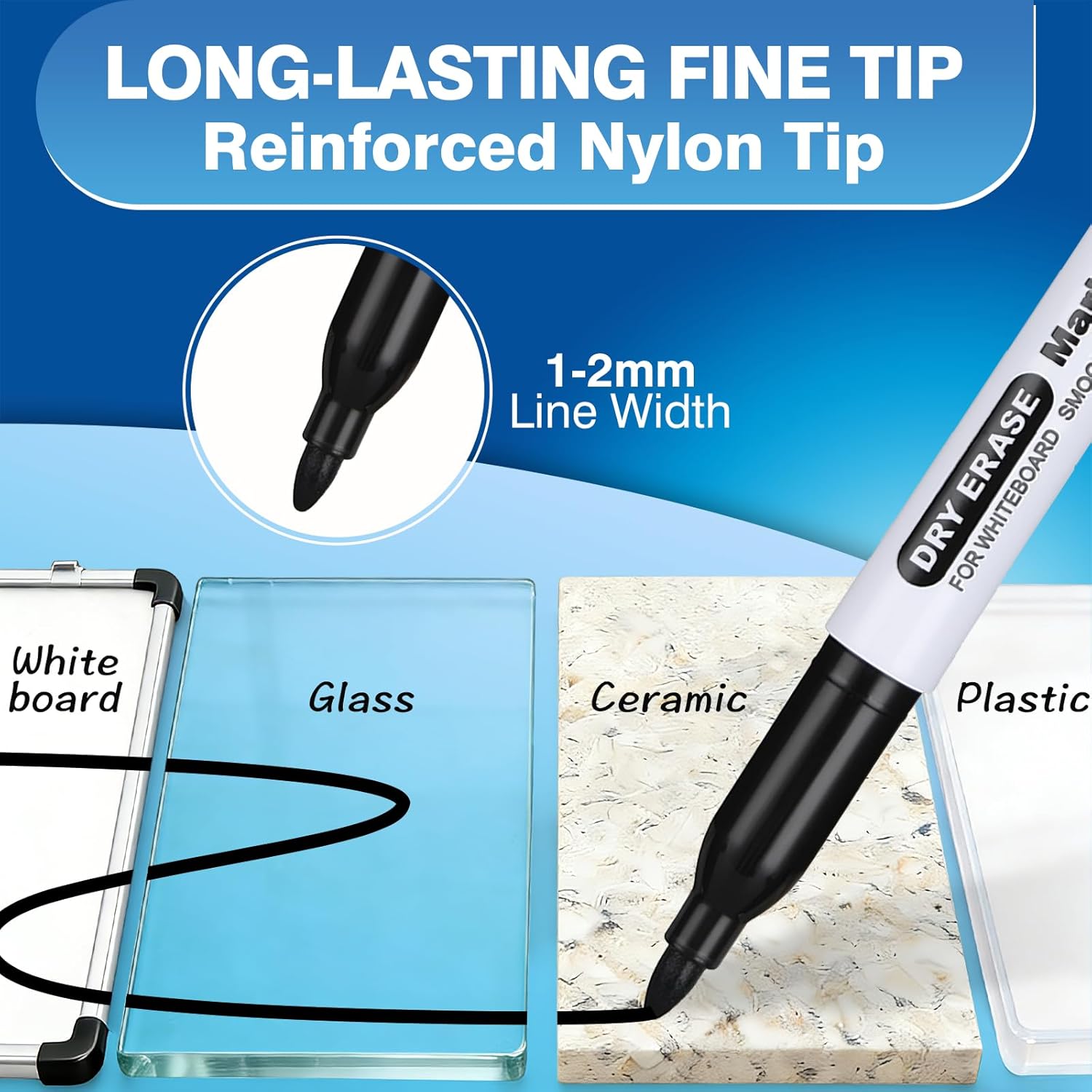 SFAIH Fine Tip Dry Erase Markers - 24 Pack Black Whiteboard Erasable Markers Bulk for Kids Adults, Ideal for Classroom School Office Home Use on White Board, Non-Toxic Easy Clean