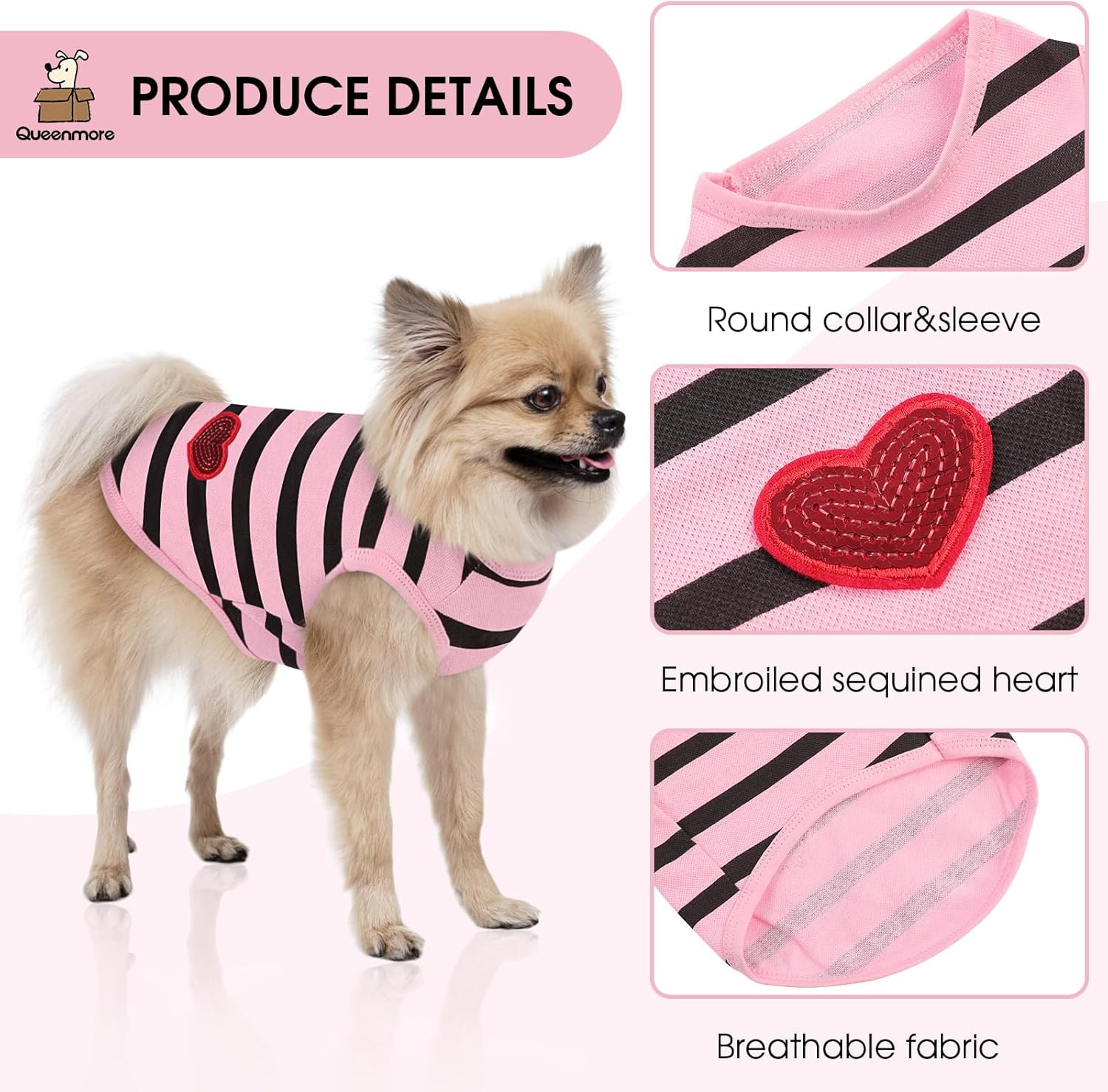 Queenmore Small Dog Shirt,Soft Breathable Dog Shirt for Dogs Cats Boy Girl,Pet Clothes for All Season,Breathable Lightweight Pet Tshirt for Frenchie, Dachshund, Yorkie