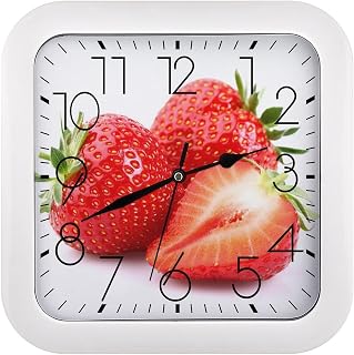 Fresh Strawberry Clock, Silent Non Ticking Square Wall Clock High Accuracy Easy to Read Numbers Box Wall Clocks for Office Living Room Bedroom