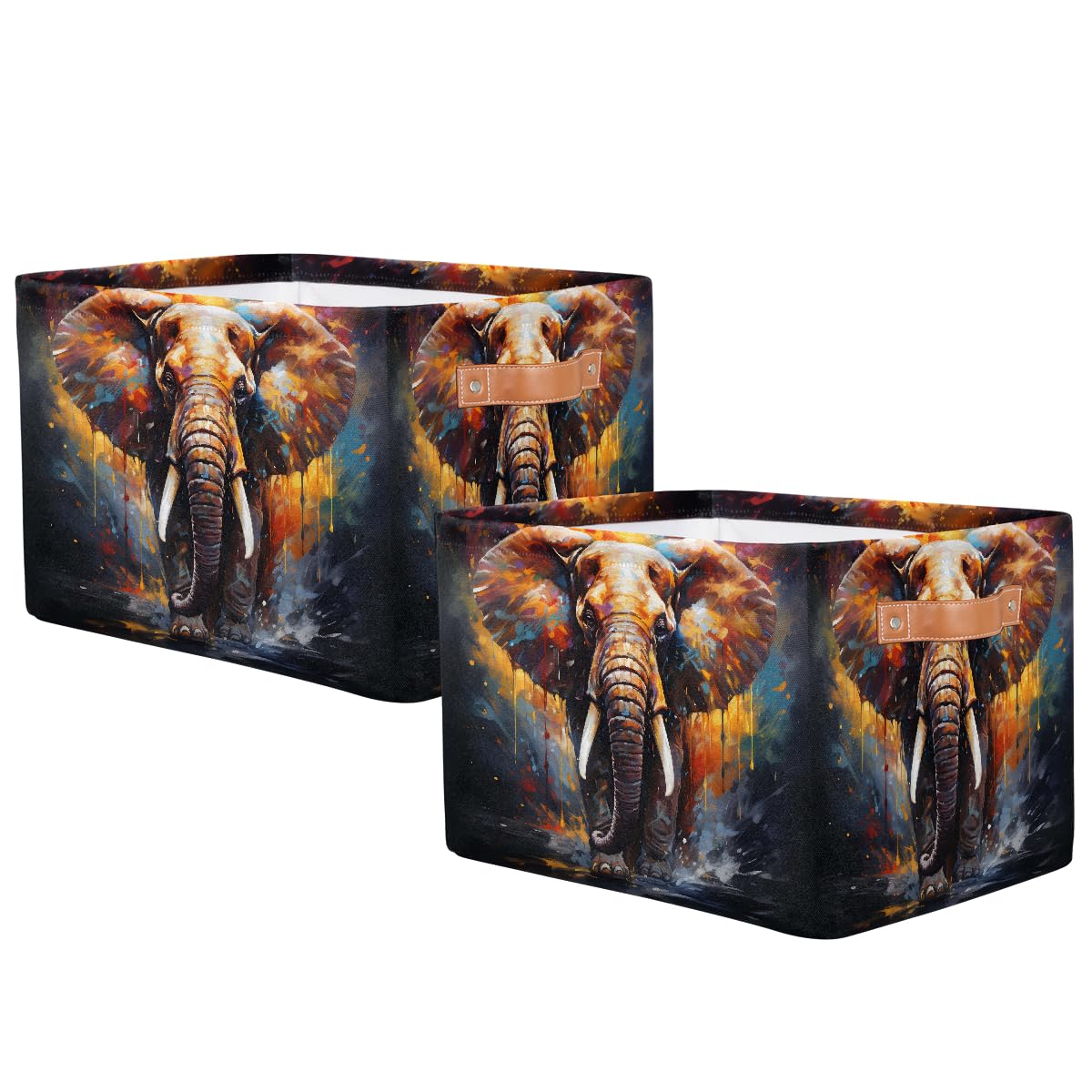 Mexpekil Cesta de almacenamiento de pintura de graffiti de elefante africano, caja de almacenamiento de juguetes para niños, plegable, organizador de tela para estantes, cesta de regalo grande con