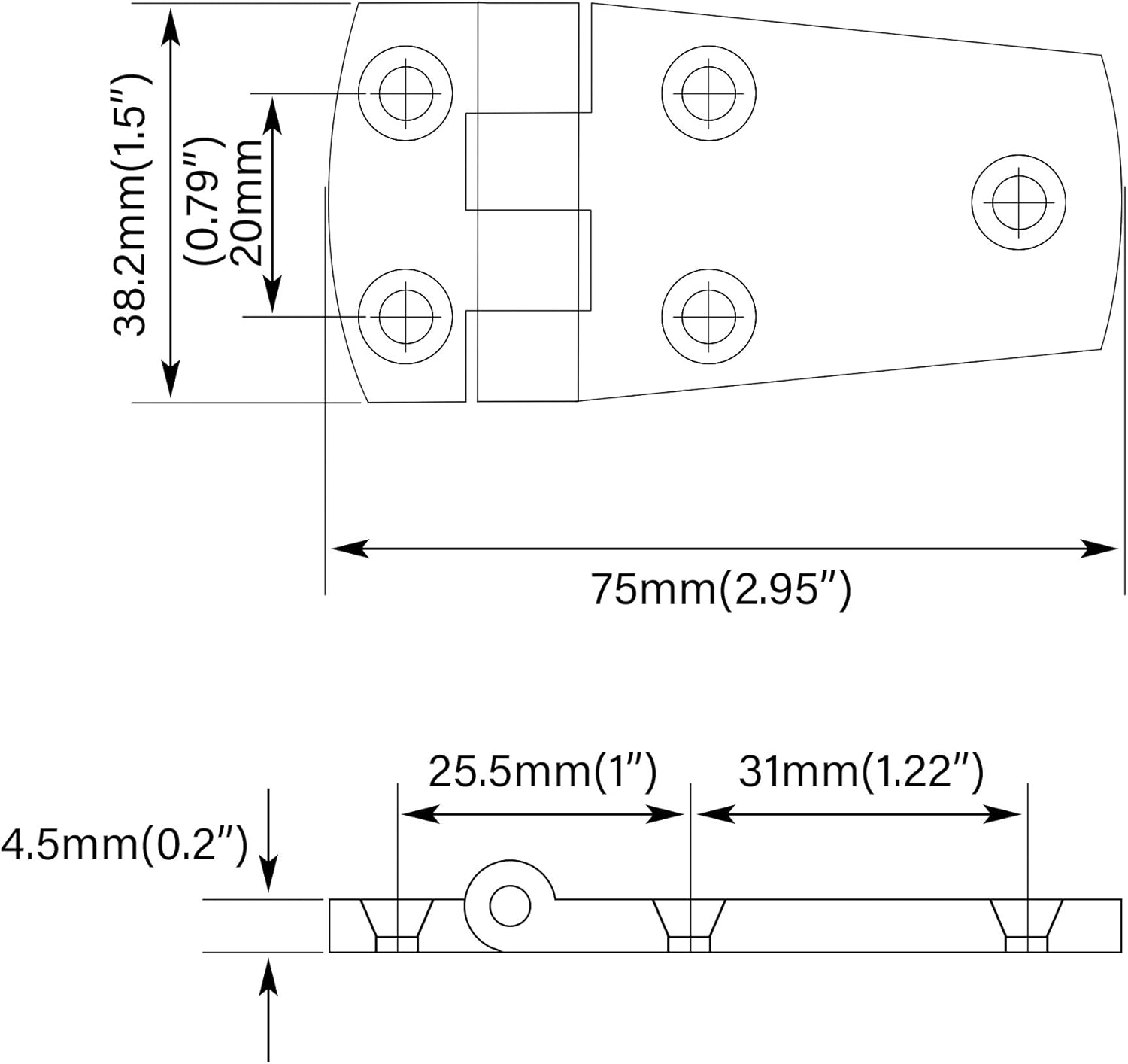 YUSOVE Boat Shortside Hinges 3" x 1-1/2" 316 Stainless Steel Hinge,Marine Heavy Duty Door Cupboard Hinges,Cabinet Hatch Hardware,Pack of 2 : Sports & Outdoors