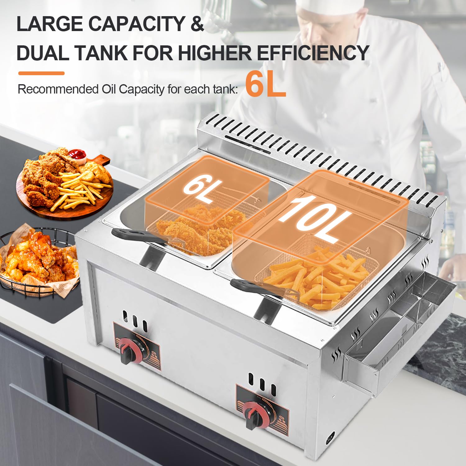 Friggitrice a gas da professionale doppia friggitrice a gas grande capacità multifunzione in acciaio inox facile da pulire per uso domestico e commerciale
