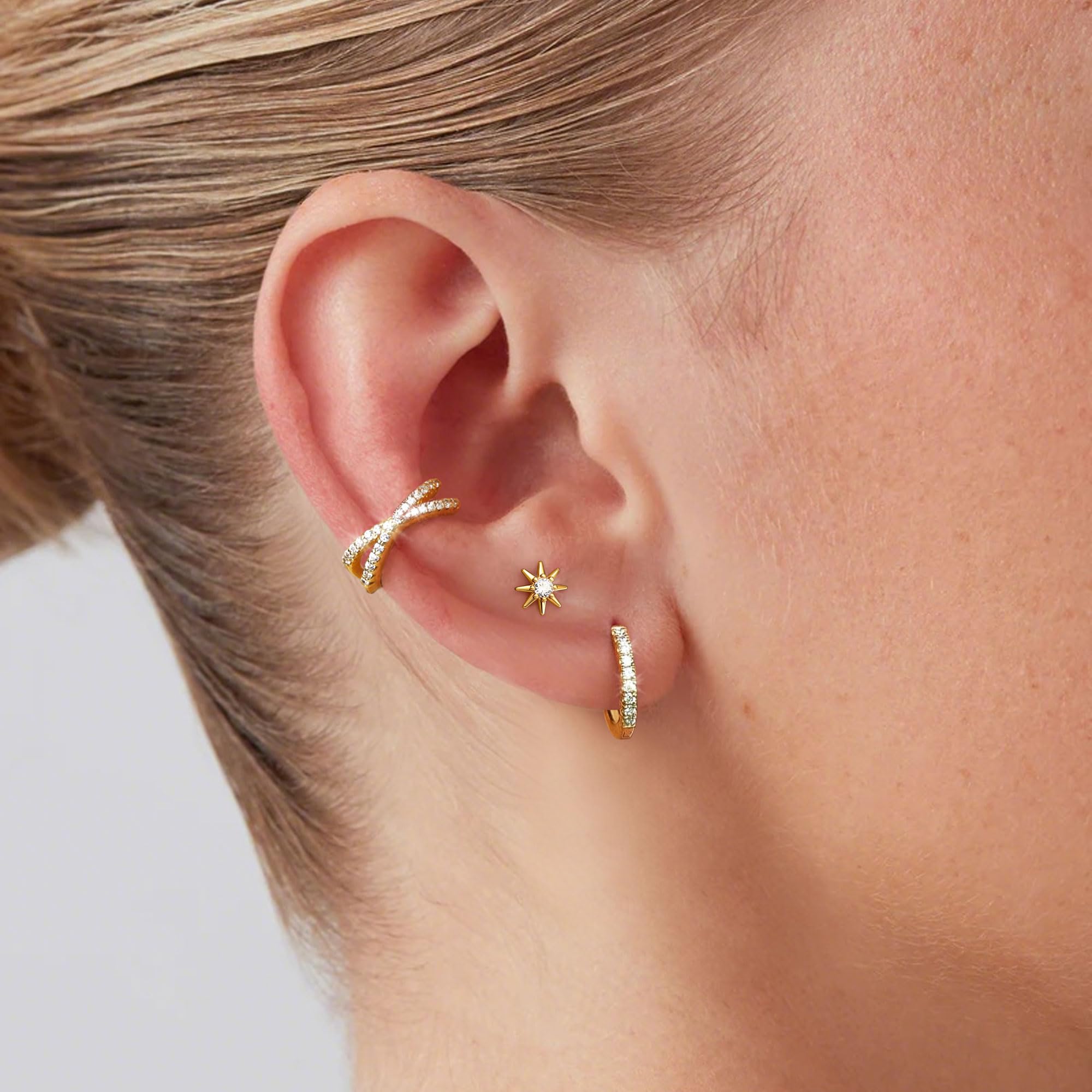 KRFY 2Pcs Adjustable Ear Cuff S925 Sterling Silver Ear Cuffs Non Piercing Cuff Earrings for Women 5A Cubic Zirconia Clip On Cartilage Helix Conch Fake Earrings Hypoallergenic