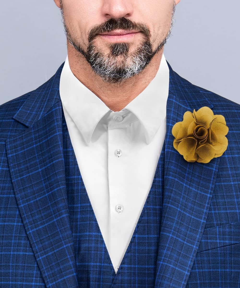 Premium Men's Formal Solid Color Flower Lapel Pin - Boutonniere for Men, Brooch Pin