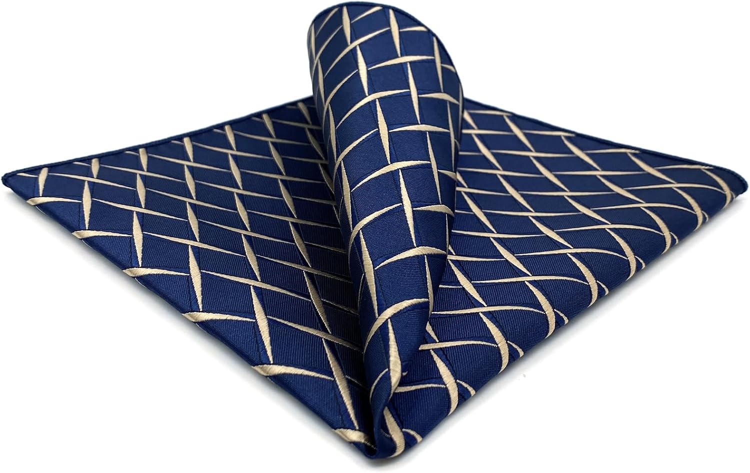 S&W SHLAX&WING Navy Blue Yellow Mens Pocket Square Patterned Geometric Handkerchief Woven Large