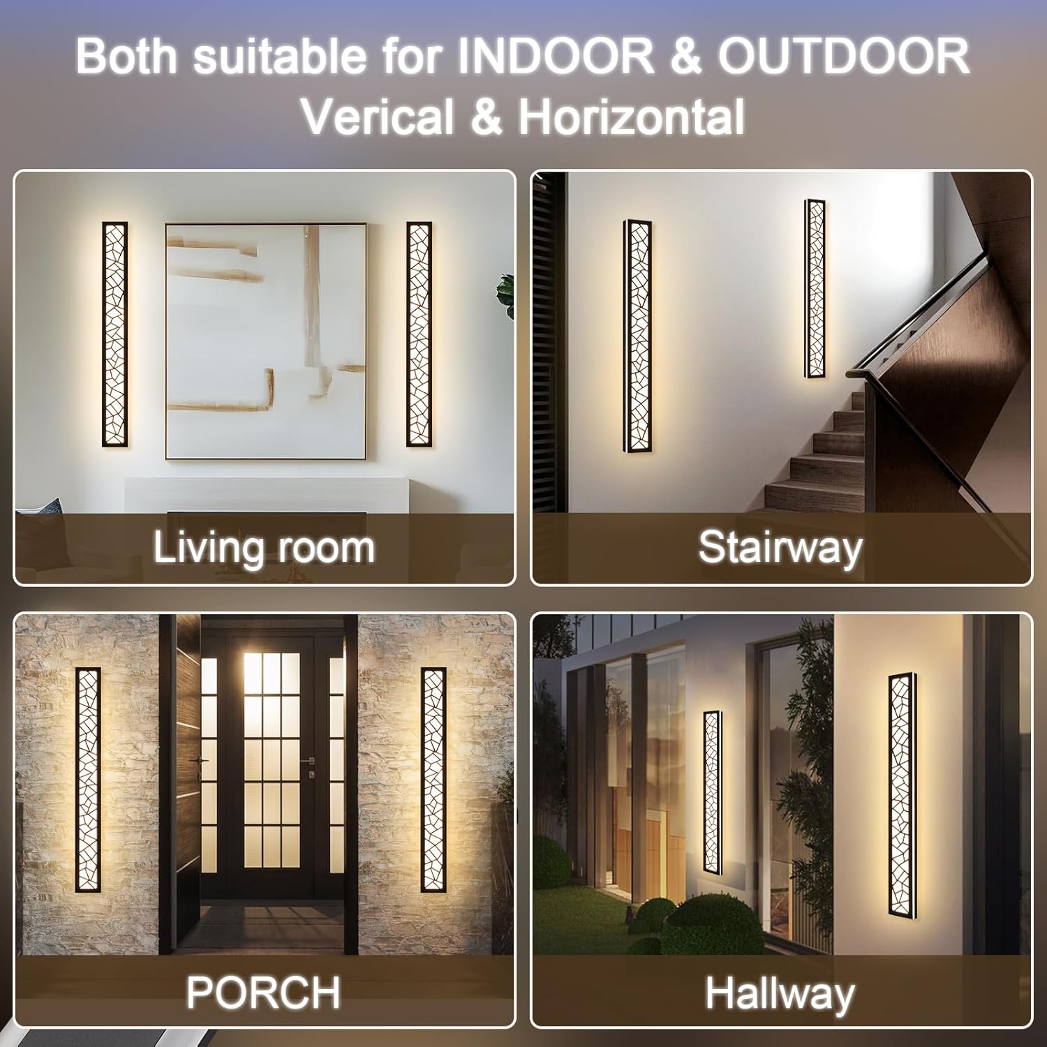 2 Pack Modern Outdoor Long Wall Lights Fixture,40 inch Outdoor LED Wall Sconce Light,Dimmable Outside Wall Led Linear Lights,Exterior Lighting Fixtures for Garage,Porch,Patio,Front Door