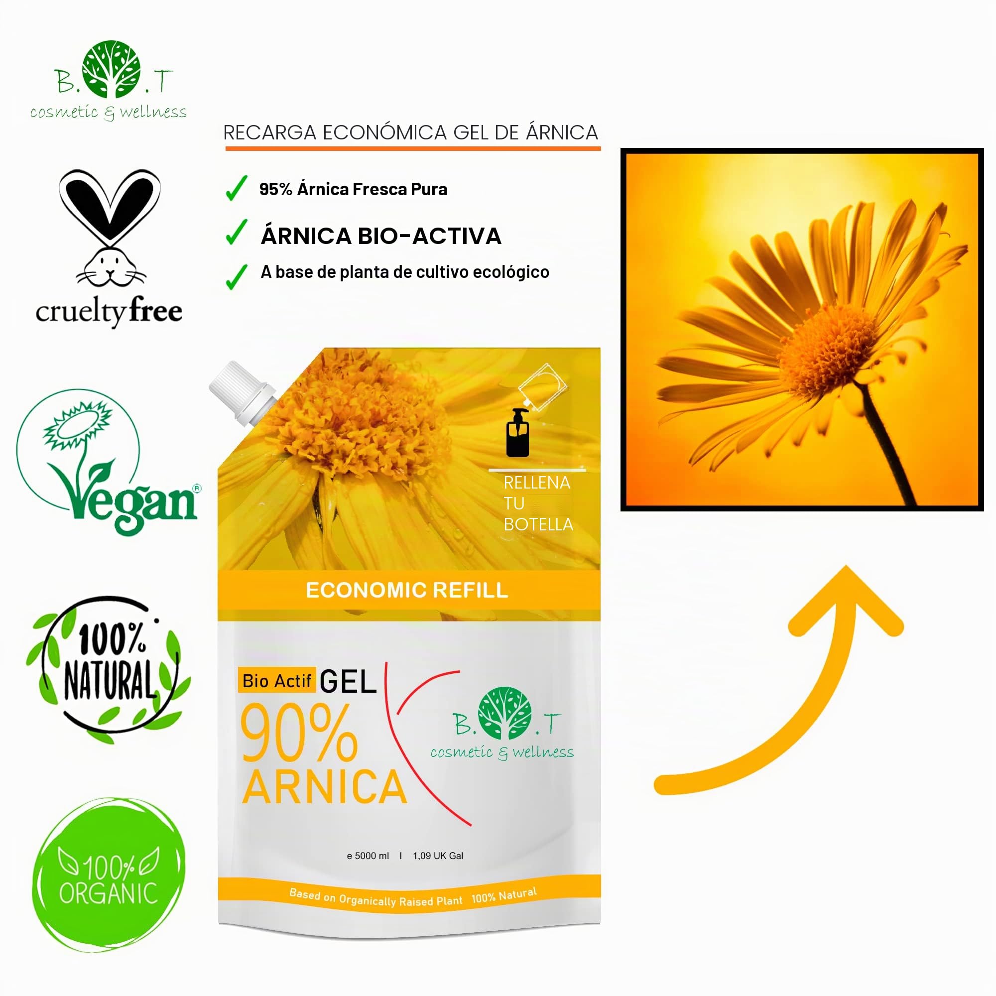 Gel de Arnica Forte Altamente Concentrada Arnica Extra Fuerte 100% Natural Gel Masaje Relajante Muscular, Circulacion Piernas Cansadas y Piernas Hinchadas - Formato Ahorro 5000 ml