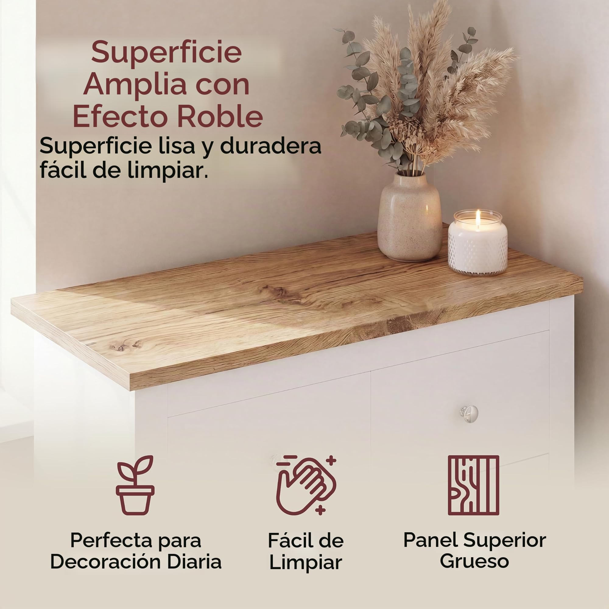Marca Amazon - Vida Designs Aparador Arlington con 2 cajones y 2 Puertas, Madera de ingeniería, Blanco y Roble, H 80 x W 79 x D 35 Cm