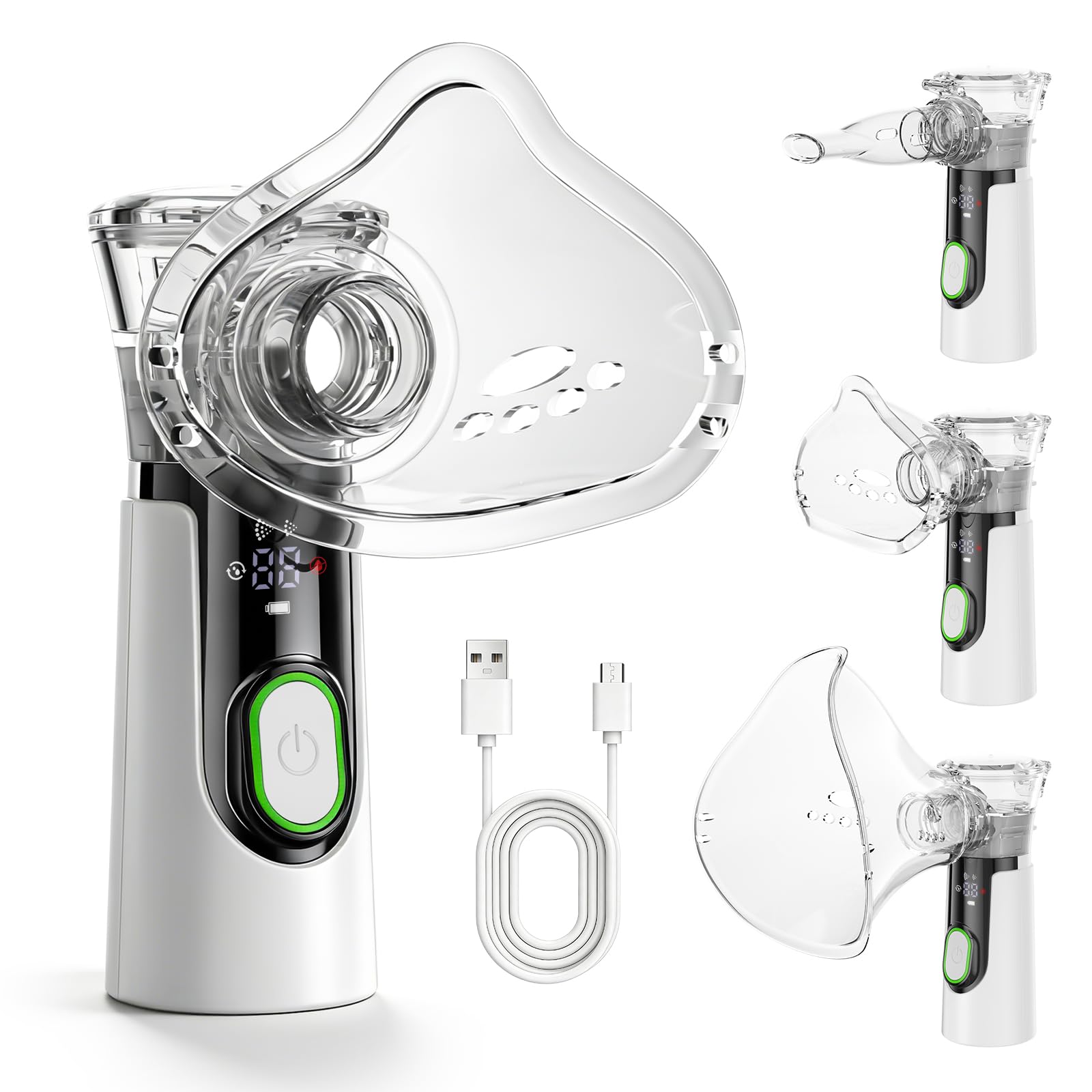 Mistara Aerosol Portatile Silenzioso per Adulti e Bambini - Macchina Aerosol con Schermo LED e Visualizzazione del Tempo Upgrade, USB-C Ricaricabile, Auto-Pulizia, Maschere e Boccaglio, Mesh ≤5μm