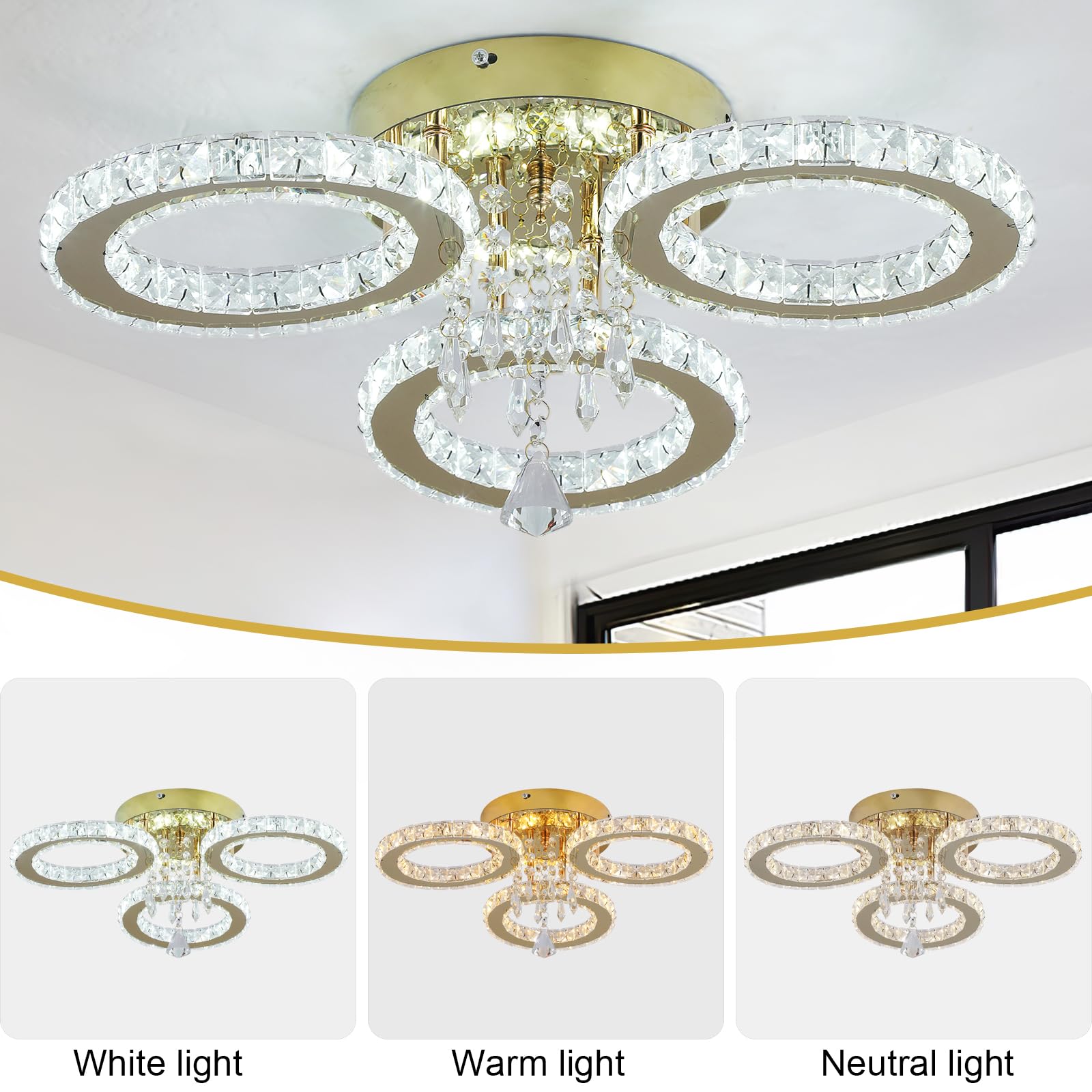 VETRULUS Kristallen Kroonluchter 40 cm Goud – Moderne Half-Inbouw Plafondlamp voor Eetkamer, Woonkamer, Slaapkamer VETRULUS Kristallen Kroonluchter 40 cm Goud – Moderne Half-Inbouw Plafondlamp voor Eetkamer, Woonkamer, Slaapkamer