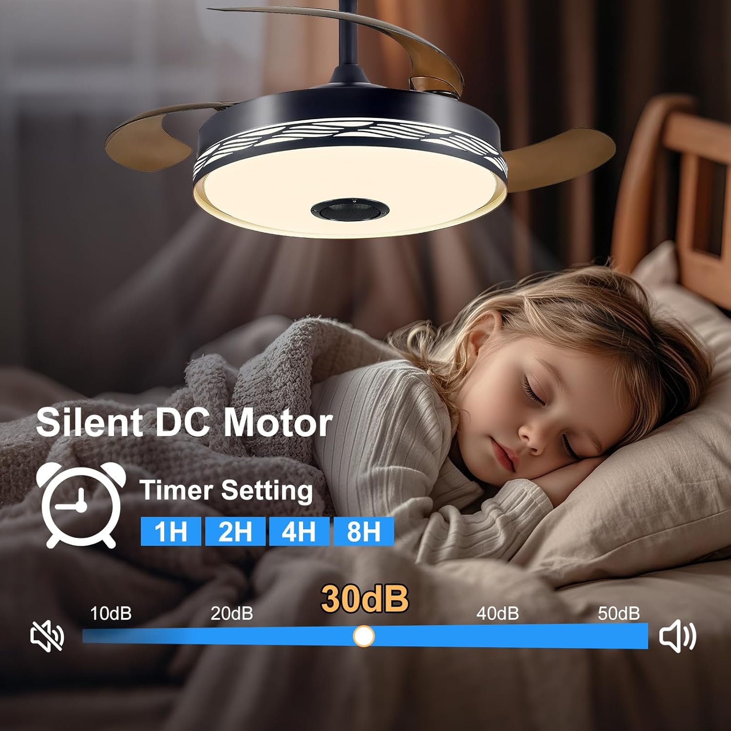 48" Retractable Ceiling Fan with Light, Fandelier Modern Smart Ceiling Fan with Bluetooth Speaker, APP/Remote Control, RGB Color, 6 Speed, LED Dimmable&Memory, Reversible Fan, Black