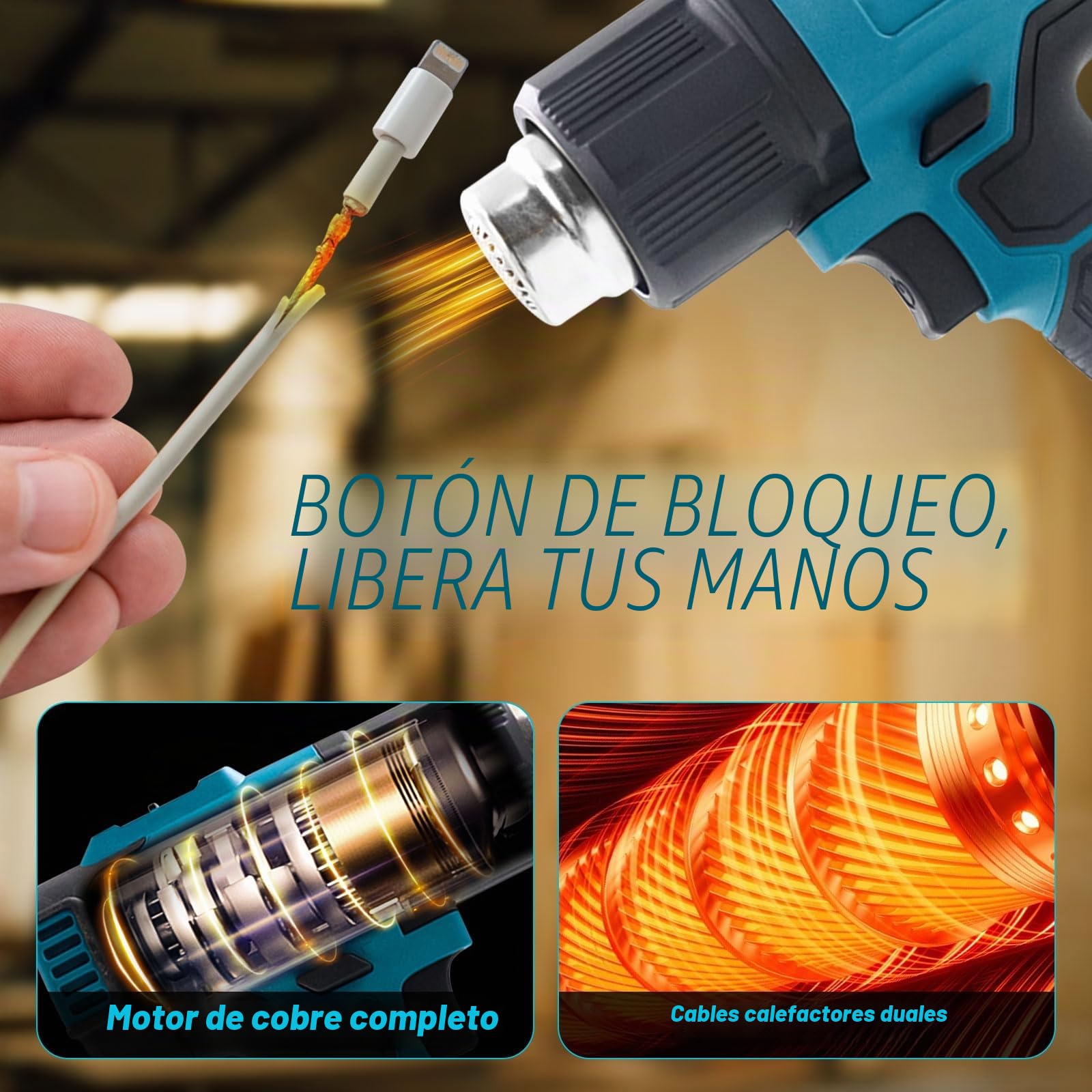 Batería de pistola de aire caliente para Makita 18V, soplador de aire caliente con pantalla LCD y 5 boquillas, 2 ajustes de temperatura, máx. 550 °C para manualidades, tubos retráctiles, resina