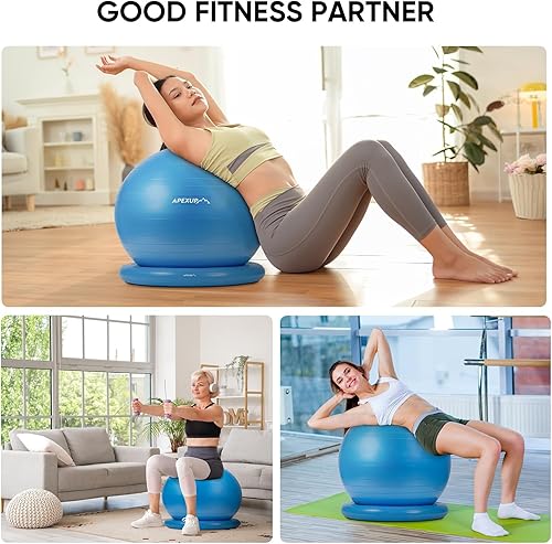 Miniatura 7 de APEXUP Silla de pelota de yoga, silla de pelota de ejercicio con base para oficina, pelota de estabilidad antideslizante, asiento de pelota de