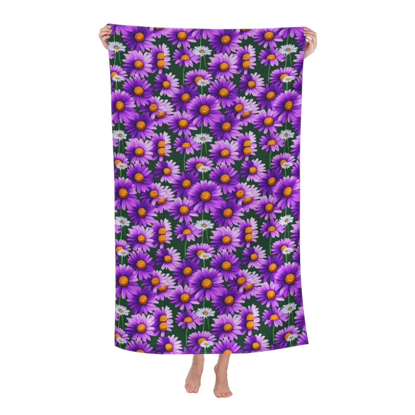 Toalla de playa absorbente de margaritas moradas, ideal para llevar de viaje y natación