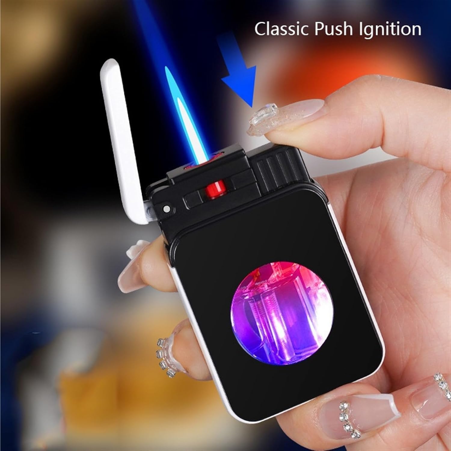 Double Flame Lighter, Jet Torch Lighter, Soft fire Lighter, Windproof refillable Butane Lighter, Adjustable Flame Size Metal Lighter for Camping, Hiking, Barbecue, Gift(D)