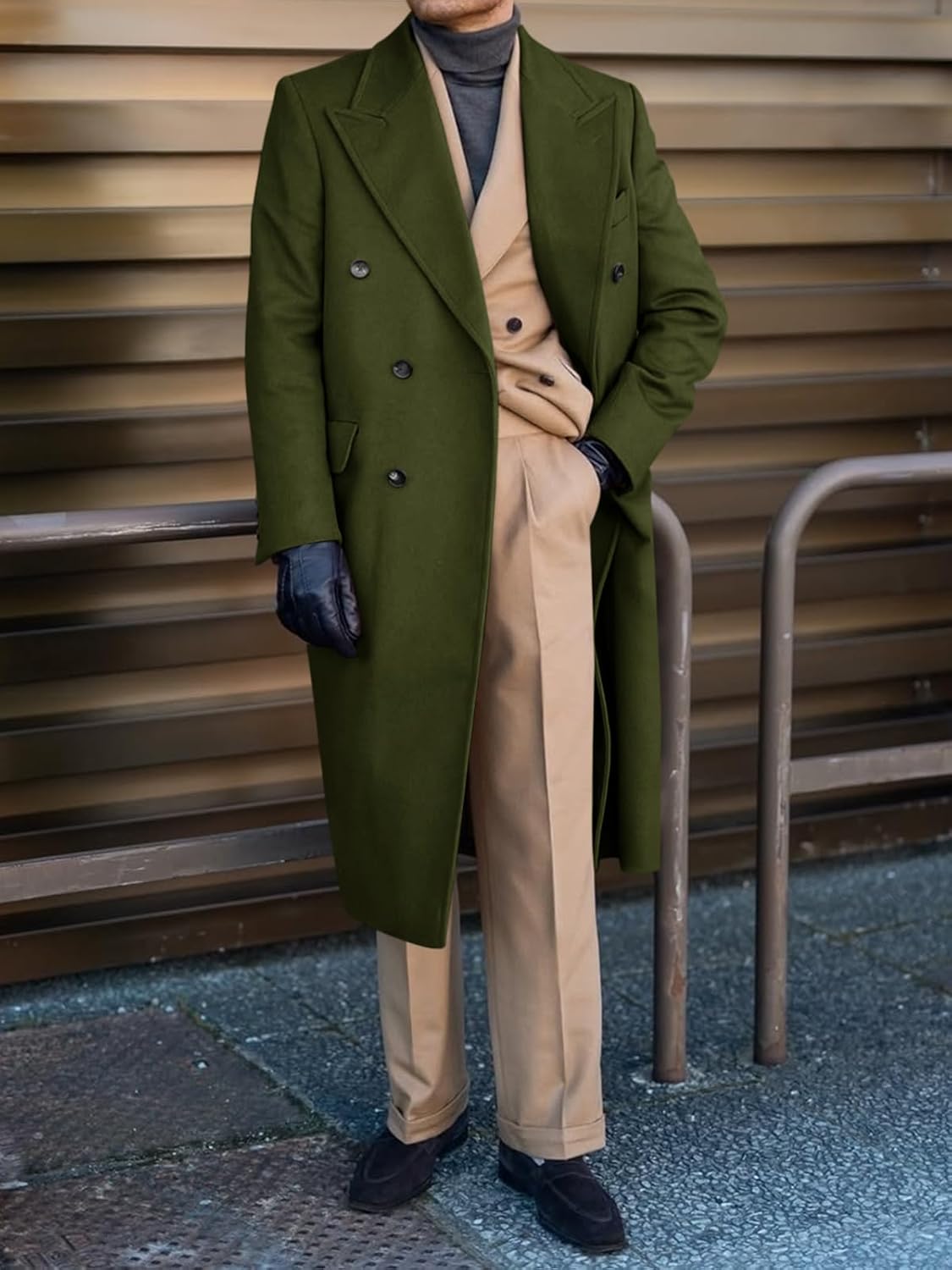 Runcati Mens Wool Blend Casual Trench Coat Notched Collar Lapel Long Jacket Peacoat Double Breasted Classic Winter Overcoat - Image 3