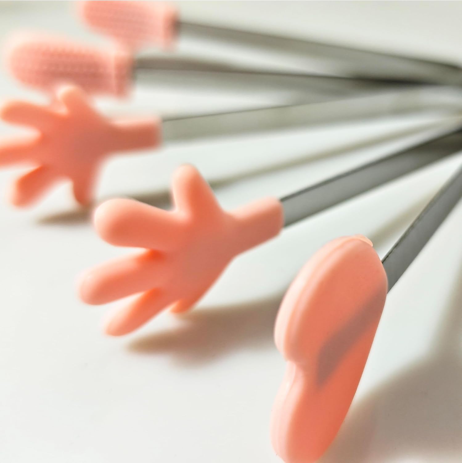 6-Pack Silicone Mini Tongs Set – Fun-Shaped Stainless Steel Snack Tongs with Heart, Hand & Palm Designs – Reusable Food Tongs for Dessert, Ice, Candy, Sugar Cubes, Buffet & Party Use