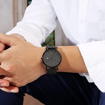 BUREI Ultra Dünne Uhren Herren mit Japanischem Quarzwerk – Nur 66mm Flache Armbanduhr Herren aus Edelstahl-Mesh wasserdicht Minimalistische Herrenuhr für Sport & Freizeit Geschenk für Männer