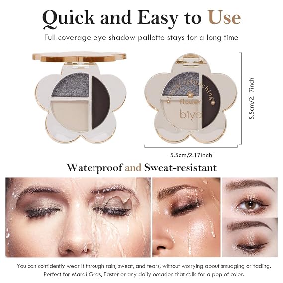 Gray Glitter Eyeshadow Palette-Matte Naked Cream Eye Shadow Lazy Silver Shimmer Eyeshadow Highly Pigmented, Long-Lasting,3 Colors Eye Brightener Makeup Palette (102#)