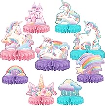 Unicorn Birthday Party Supplies Set - Rainbow Table Decorations with Honeycomb Centerpiece for Unicorn Party Decorations
