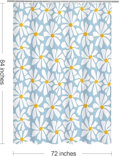 Miniatura 83 de Cortina de ducha floral de margaritas azules, cortina de ducha bohemia con flores de primavera para baño femenino, juego de cortina de ducha moderna