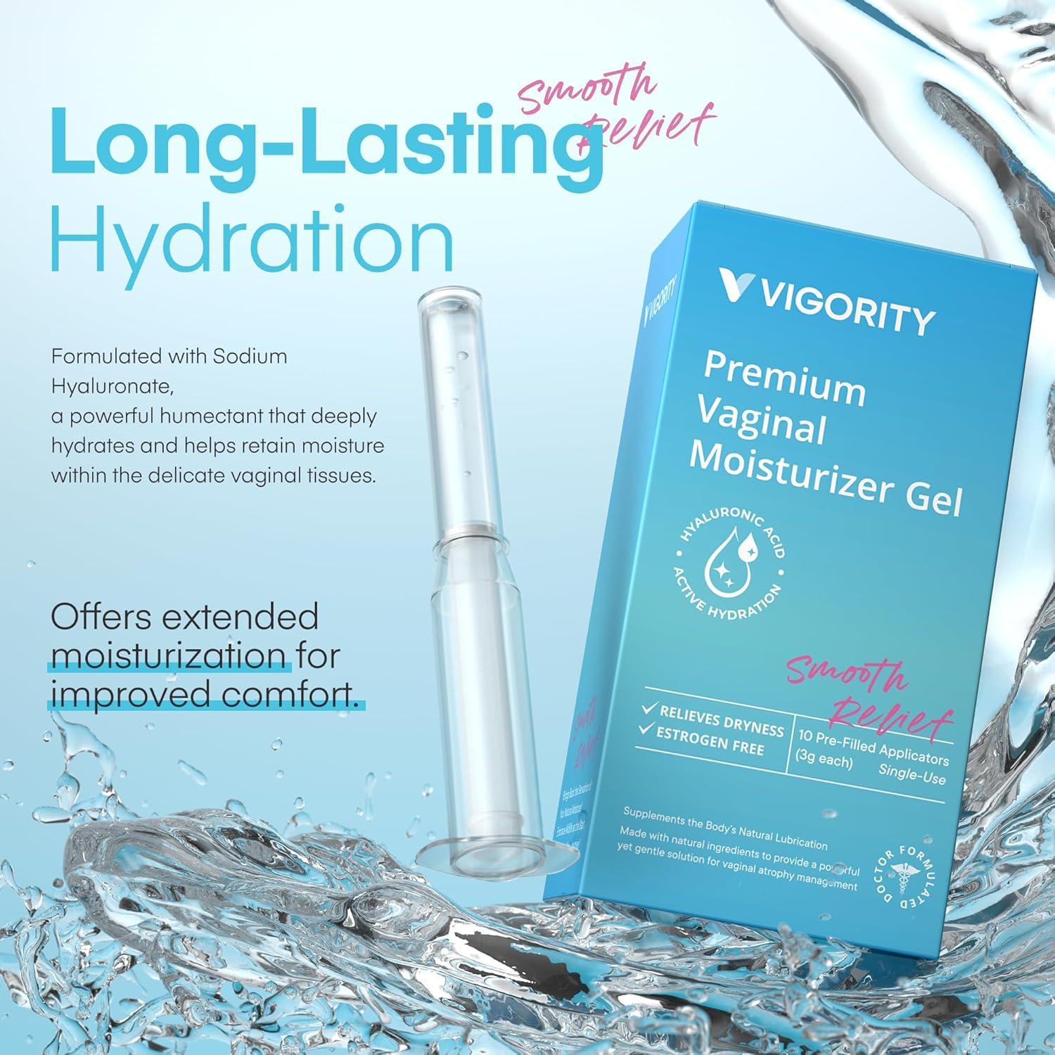 Vigority Vaginal Moisturizer Gel: Long Lasting Relief for Vaginal Dryness, Irritation & Intimate Discomfort with Hyaluronic Acid & Vitamin E – Hormone-Free Feminine Care – 10 Pre-Filled Applicators - Image 2