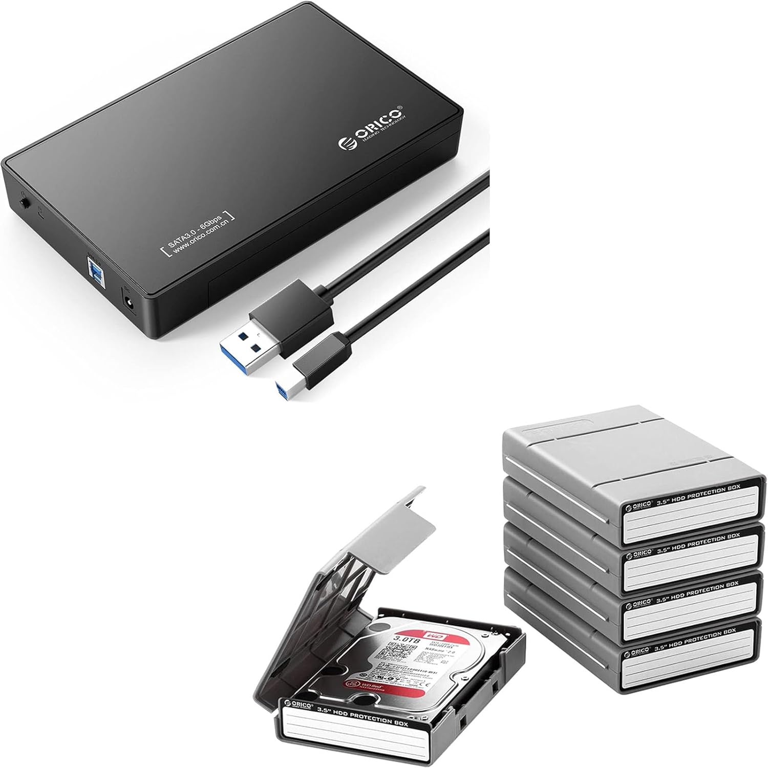 ORICO USB 3.0 External Hard Drive Enclosure for 3.5/2.5 Inch SATA Hard Drives/SSD Up to 20 TB, 3.5 Inch Hard Drive Case Protective Box