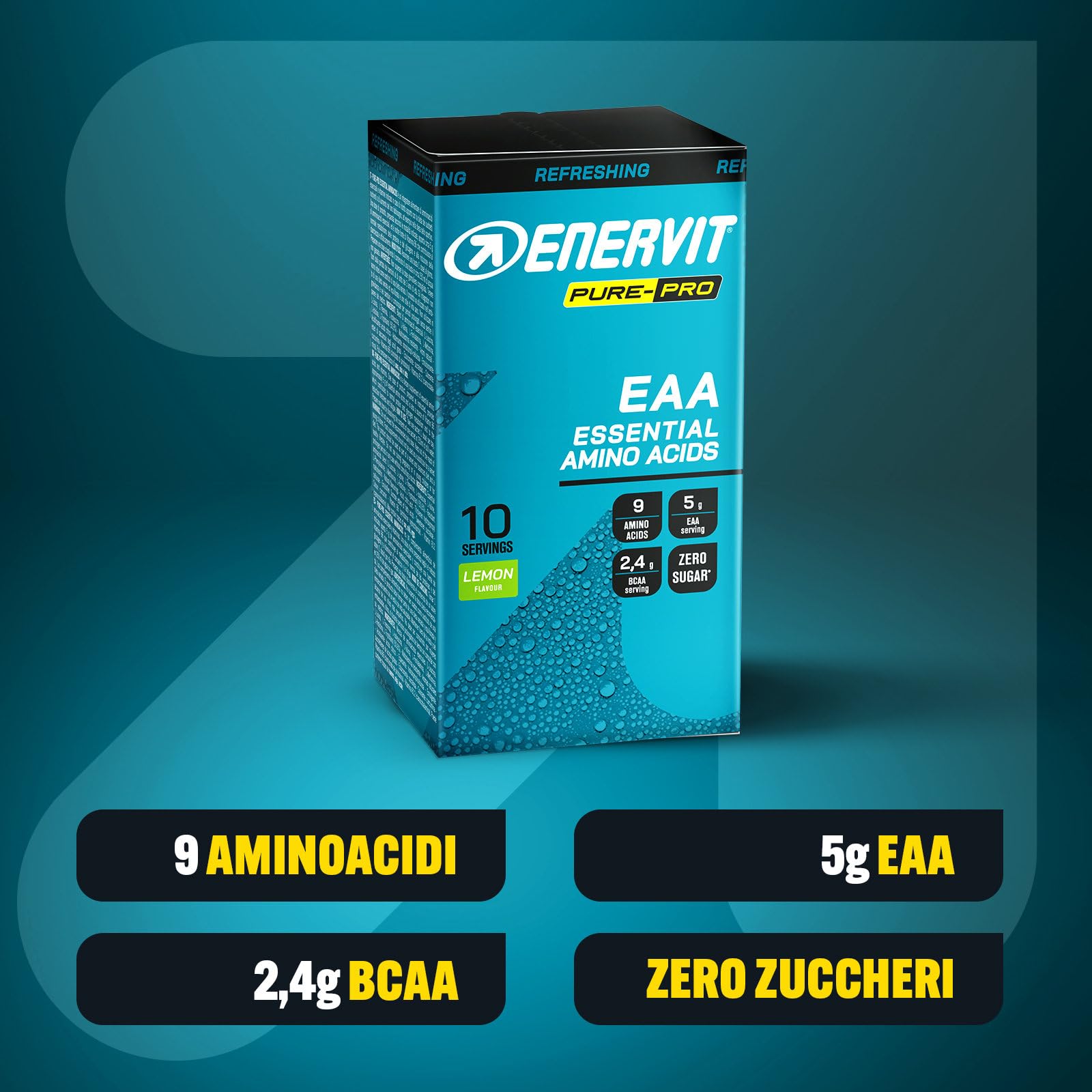 Enervit Pure-Pro Integratore di Aminoacidi Essenziali in Polvere, 5g EAA per Dose, 2.4g BCAA, Vitamine B6 e B12, Plant-Based, Riduzione Stanchezza, Durante e Post Workout, Vegan, 10 Bustine da 10g