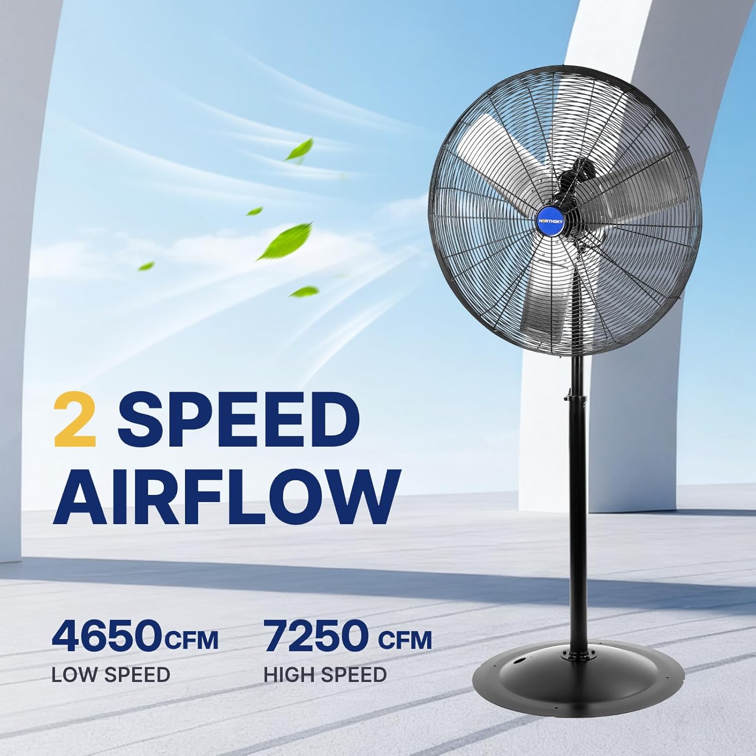 NORTHSKY 30 IN High Velocity Non-Oscillating Pedestal Fan, 7,250 CFM Airflow Heavy Duty Industrial Standing Fan, 2 Speeds, 1/4 HP, Stand Fan for Warehouse, Machinery Stations, Shop