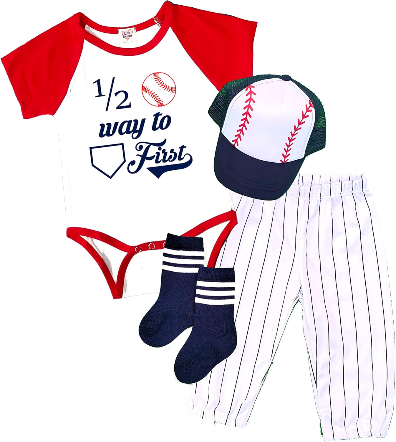 Half Birthday Boy Girl Half Way Halfway to First® 6 Month Baseball 1/2 Outfit Set