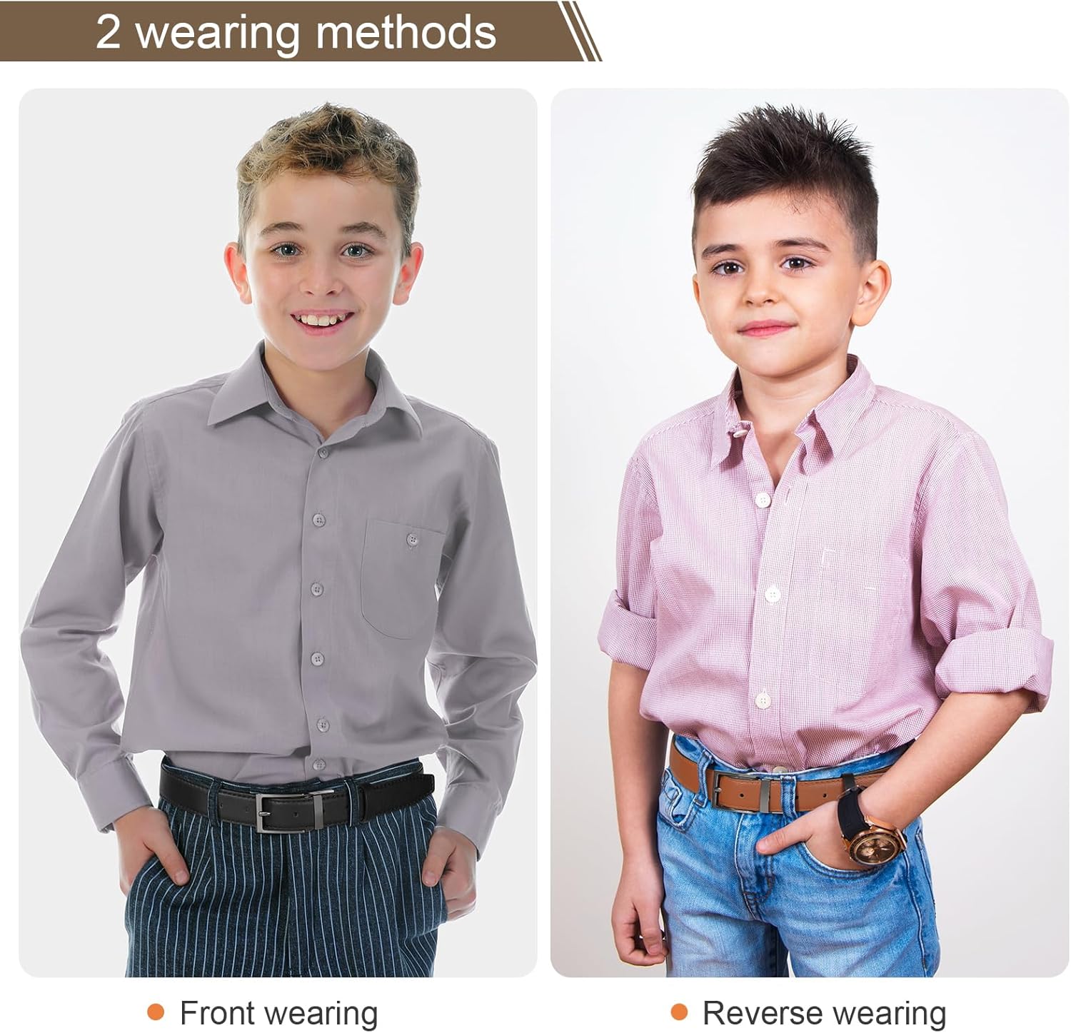 AWAYTR Reversible Kids Belts for Boys - Black and Brown Leather Belt for School Uniform Casual Jeans - Image 4