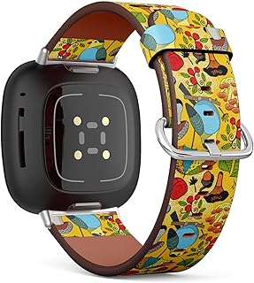 CJBROES Replacement Leather Watch Band, Compatible with Fitbit Versa 3 and Fitbit Sense of Wristband Bracelet Accessory - Colorful Forest Wild