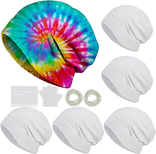 Miniatura 1 de Silkfly 6 piezas de gorro de algodón holgado para teñido anudado, artículos para teñido anudado, gorro de quimioterapia hip hop, suave y ligero,