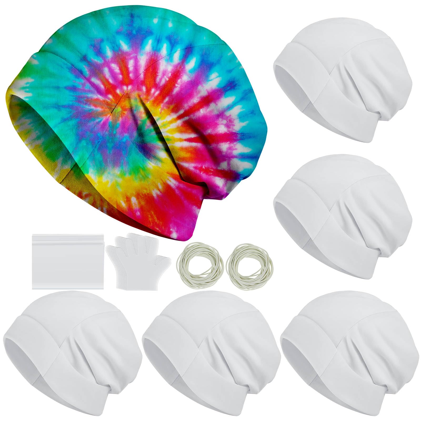 Silkfly 6 Pcs Cotton Slouchy Beanie Hats for Tie Dye, White Cotton Tie Dye Hats Bulk, DIY for Decorating, Crafts for Large Groups