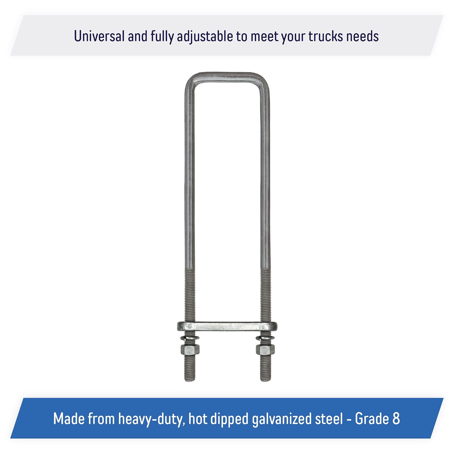 16" Square U-Bolt Kit with 1/2" x 4-1/4" Tie Bars & Hardware, 5/8" Diameter - Grade 8, Hot Dip Galvanized (4 Pack)