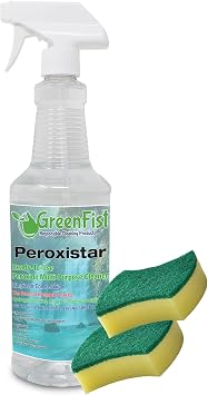 GreenFist PeroxiStar Hydrogen Peroxide All Purpose Glass, Carpet,Stain Remover Cleaner 1 Quart 32 oz with 2 Sponges