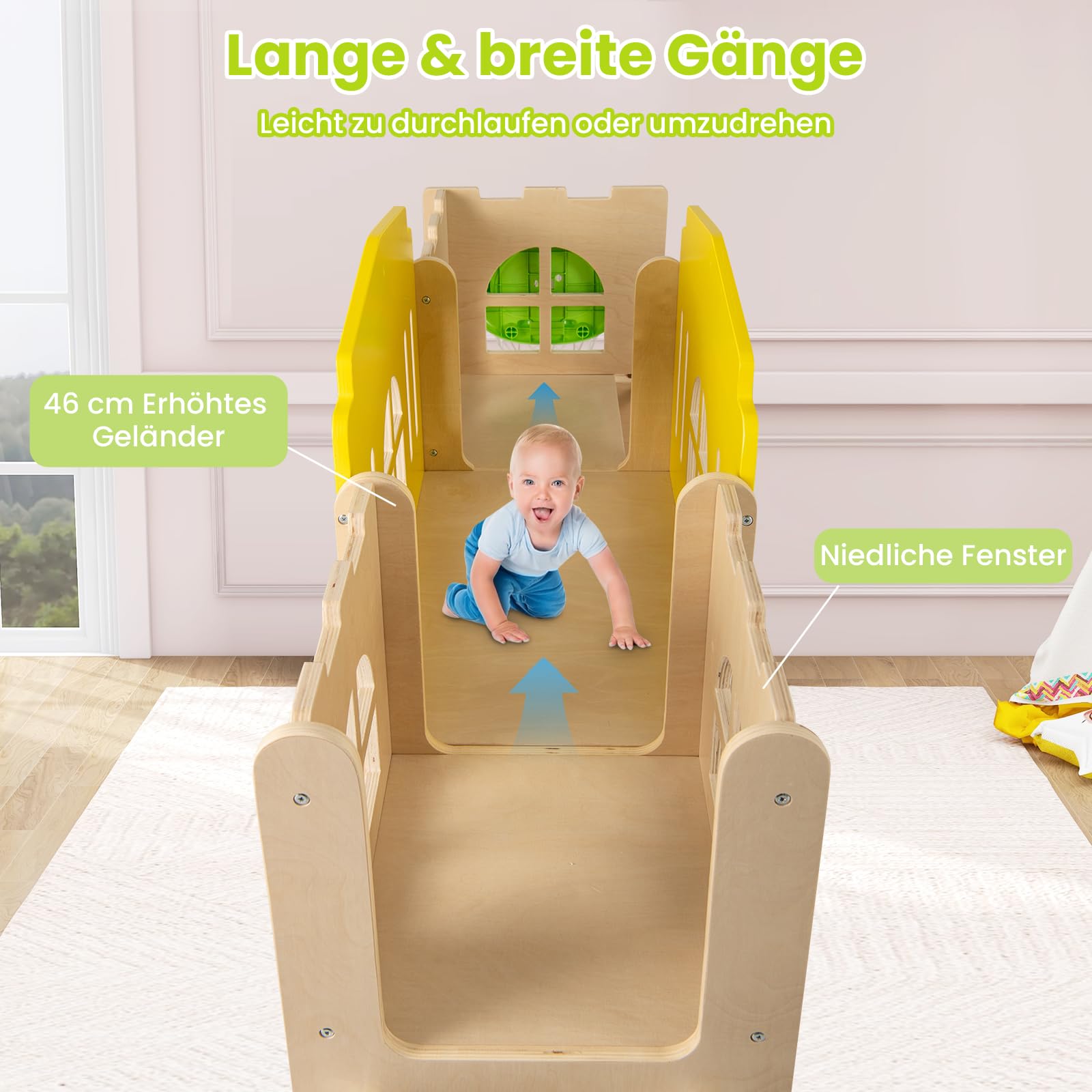 COSTWAY 7-in-1 Kinder Rutsche, Kinderrutsche mit Kletterleiter & Basketballkorb & Tunnel & Stauraum, Klettergerüst Indoor, Holz Spielplatz für Kinder ab 3 Jahren