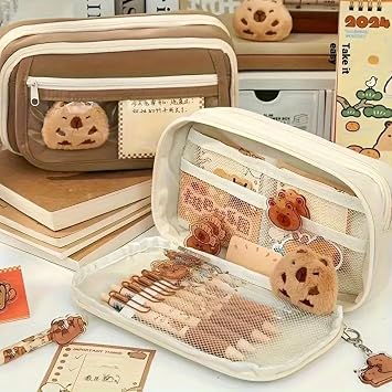 Capybara Pencil Case Capibara pencil holder large large size Kawaii Korean Style Cute Pencil Case with large capacity accessories (1 DOLL+5PCS STICKER INCLUDED)