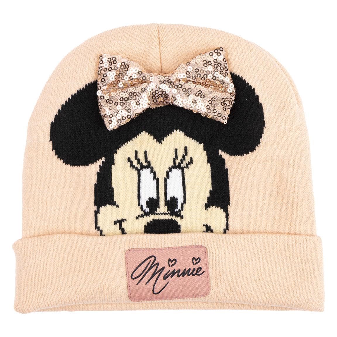 Disney Pink Minnie Mouse Knitted Hat - Front Bow - Made Of 100% Acrylic - Front Label With Minnie's Name - Original Product Designed In Spain