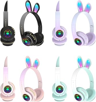 Tavşan Kulaklı Bluetooth Kulaklık, Renkli LED Işıklı, 5.0 Versiyon, Ayarlanabilir Büyüklük, Hafıza Kart Girişli, 40mm Kulaklık, 6 Saat Kullanım Süresi, BASS TİZ MÜTHİŞ SES (SİYAH)